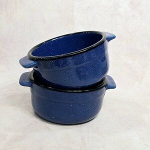 2 CYRK Inc 5.5" Heavy Stoneware Speckled Deep Blue Soup Chili Deep Crock Bowls